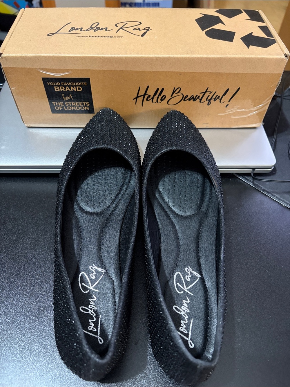 London Rag Women's Black Embellished Pointed Flats